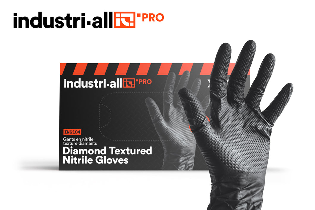 ING-100 Gants de nitrile noirs industriels avec texture diamants