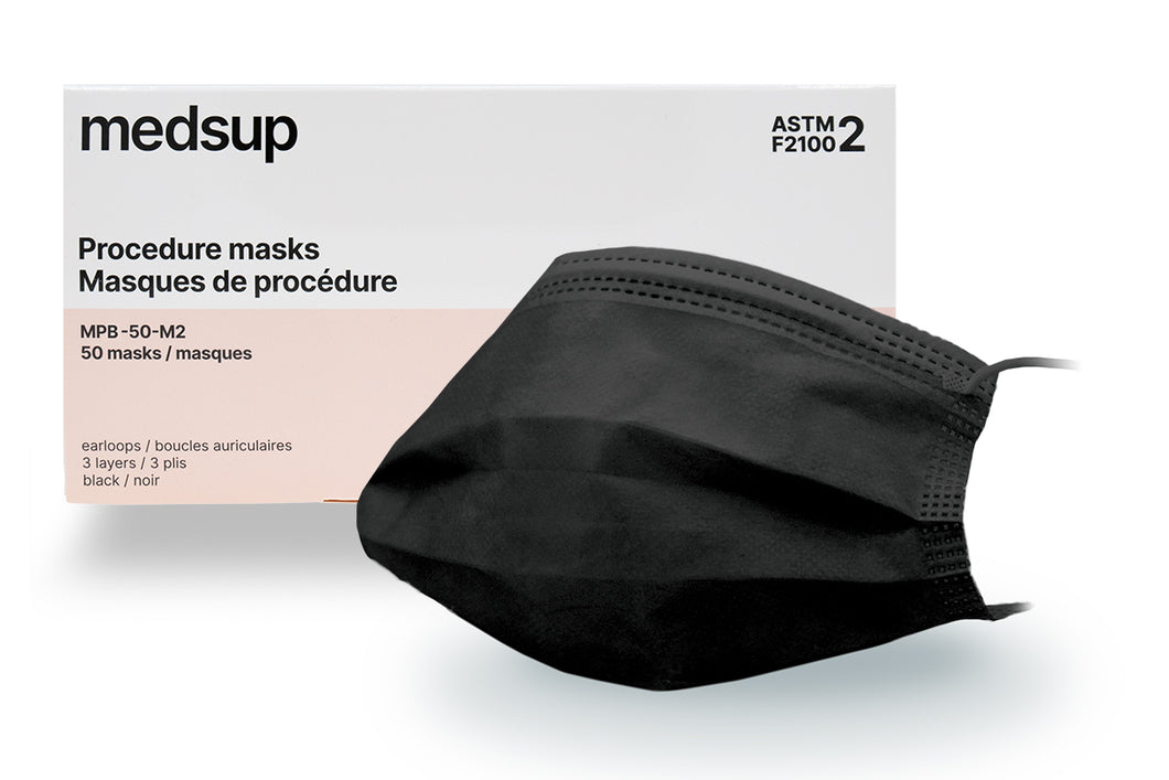 Masque médical MPB-50-M2 Masque noir ASTM-F2100-20 Niveau 2 – Medsup Medical